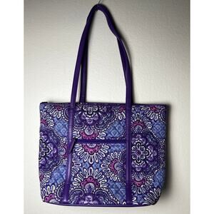 Vera Bradley Purple Paisley Quilted Tote Bag Zip Top